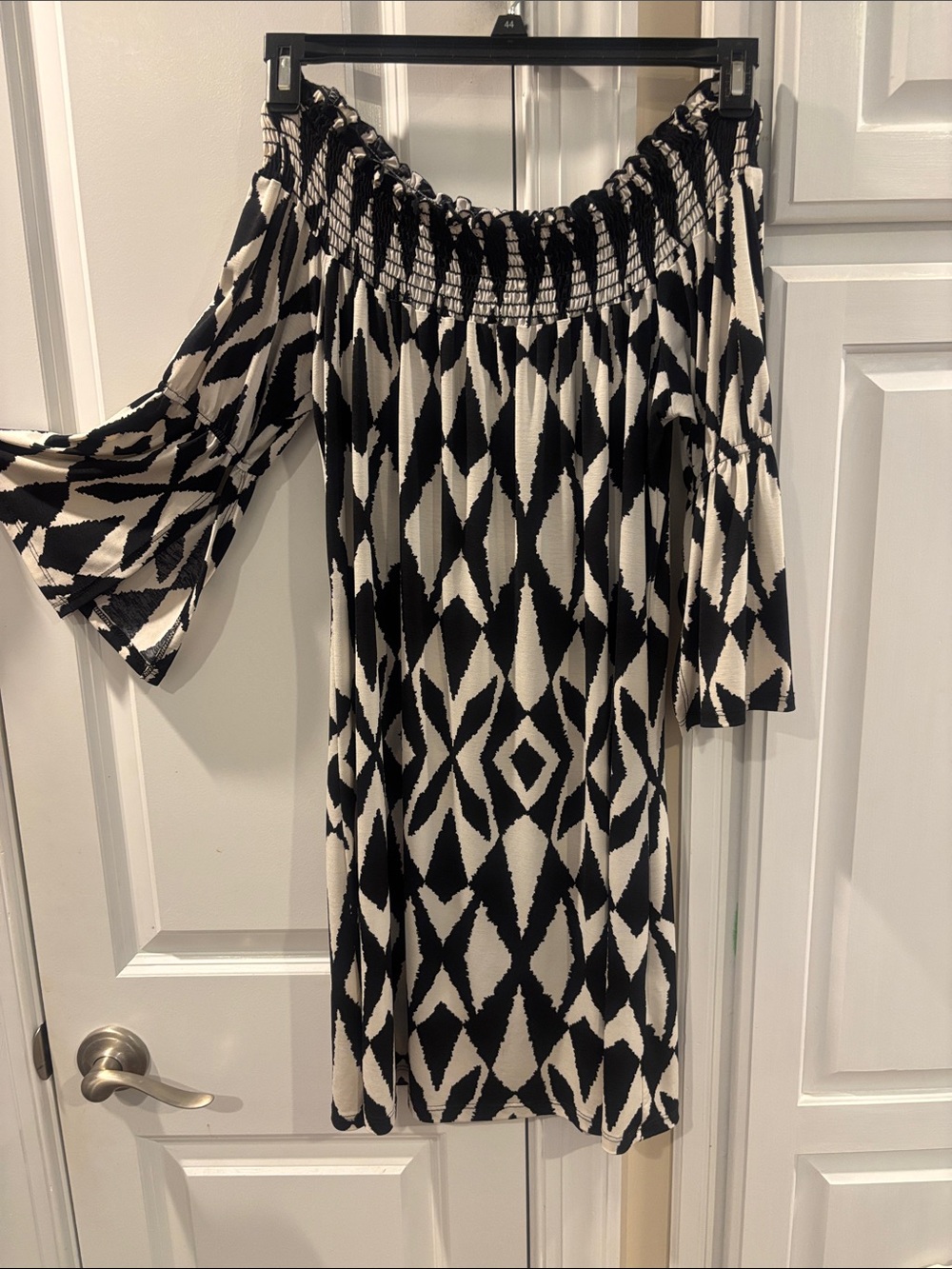 One-Shoulder Black and White Geometric Dress
